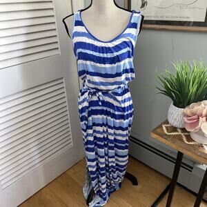 Vineyard Vines Dress Small Blue Striped Maxi Blouson Tank Preppy Coastal Beach